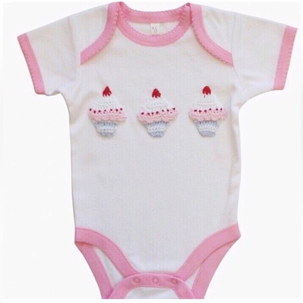 Powell Craft Pink and White Cupcake Baby Onesie